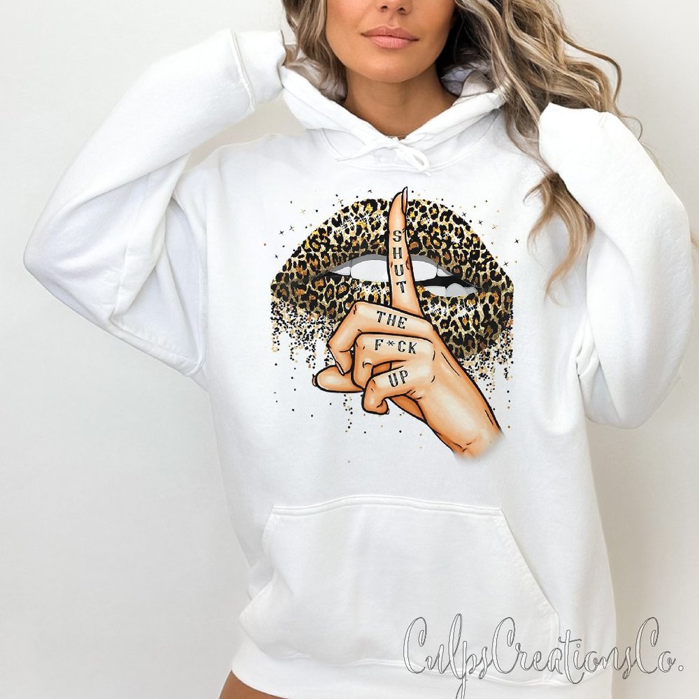 Shut the f*ck up leopard print lips design heavy blend hooded sweater